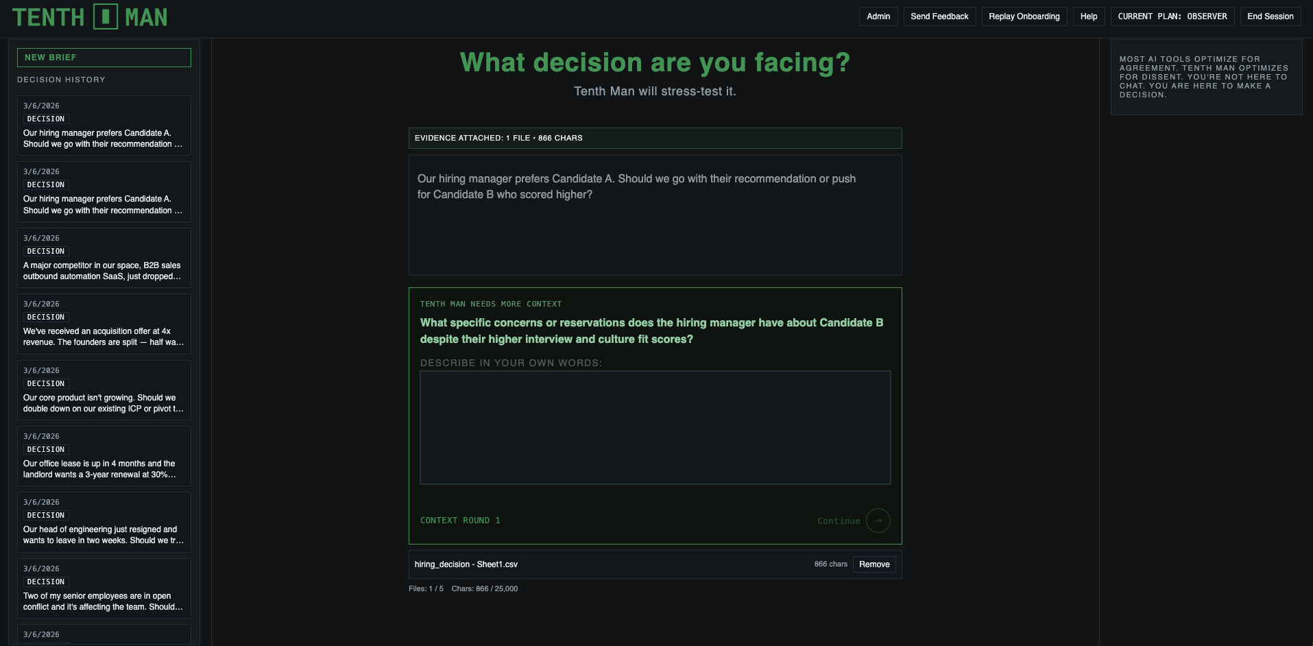 Tenth Man Terminal Output