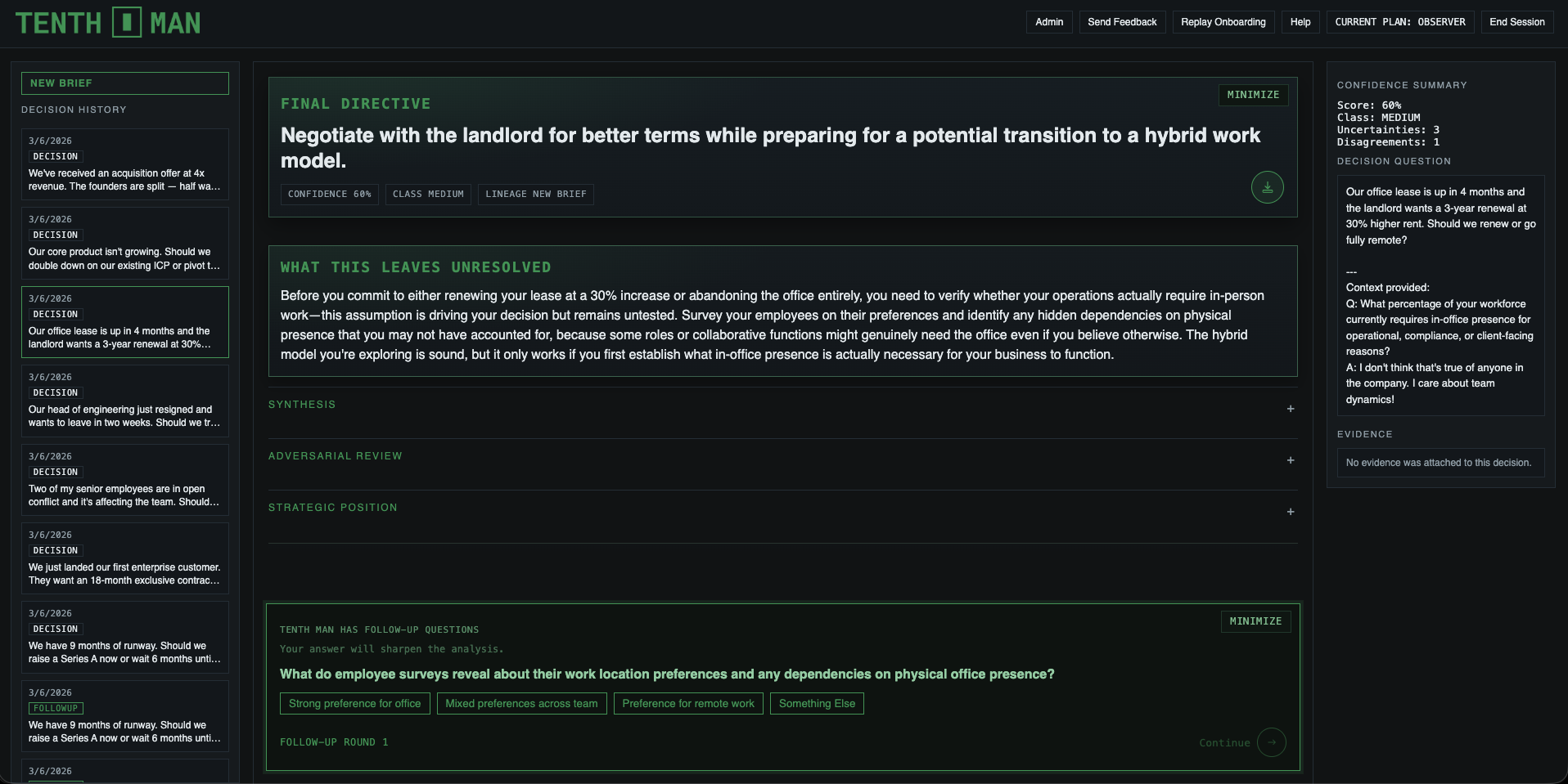 Decision Brief Interface