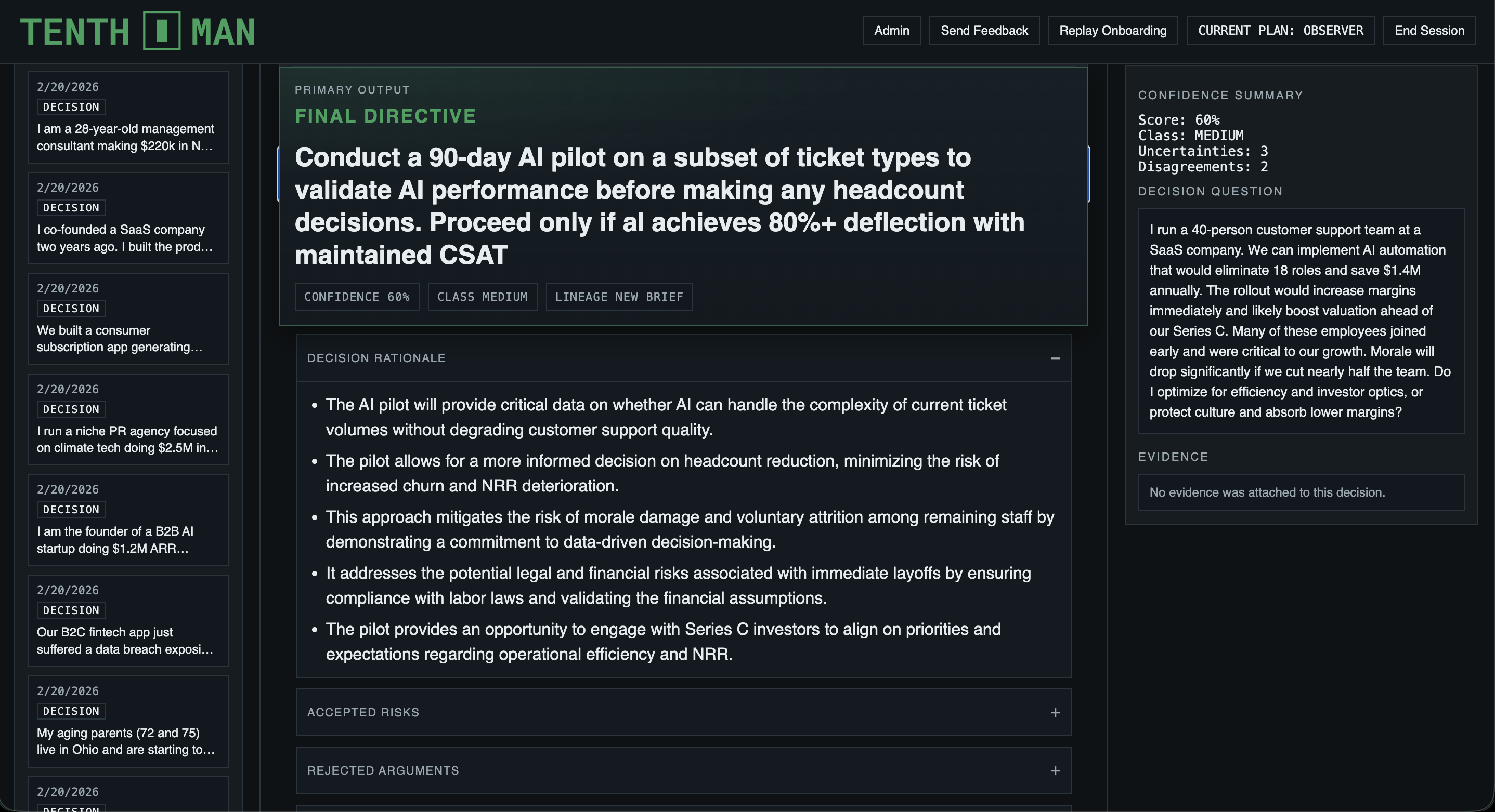 Decision Brief Interface