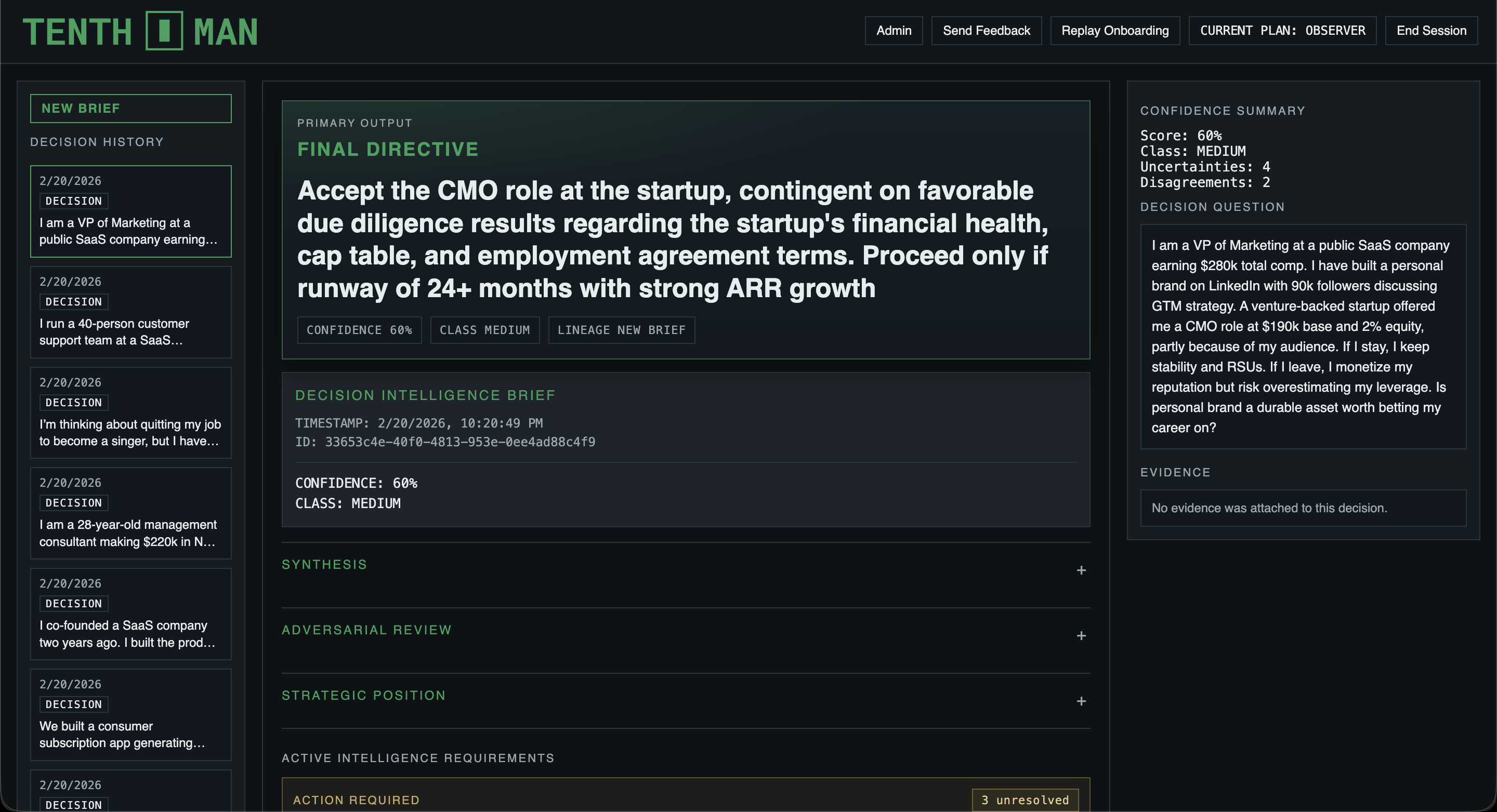 Tenth Man Terminal Output